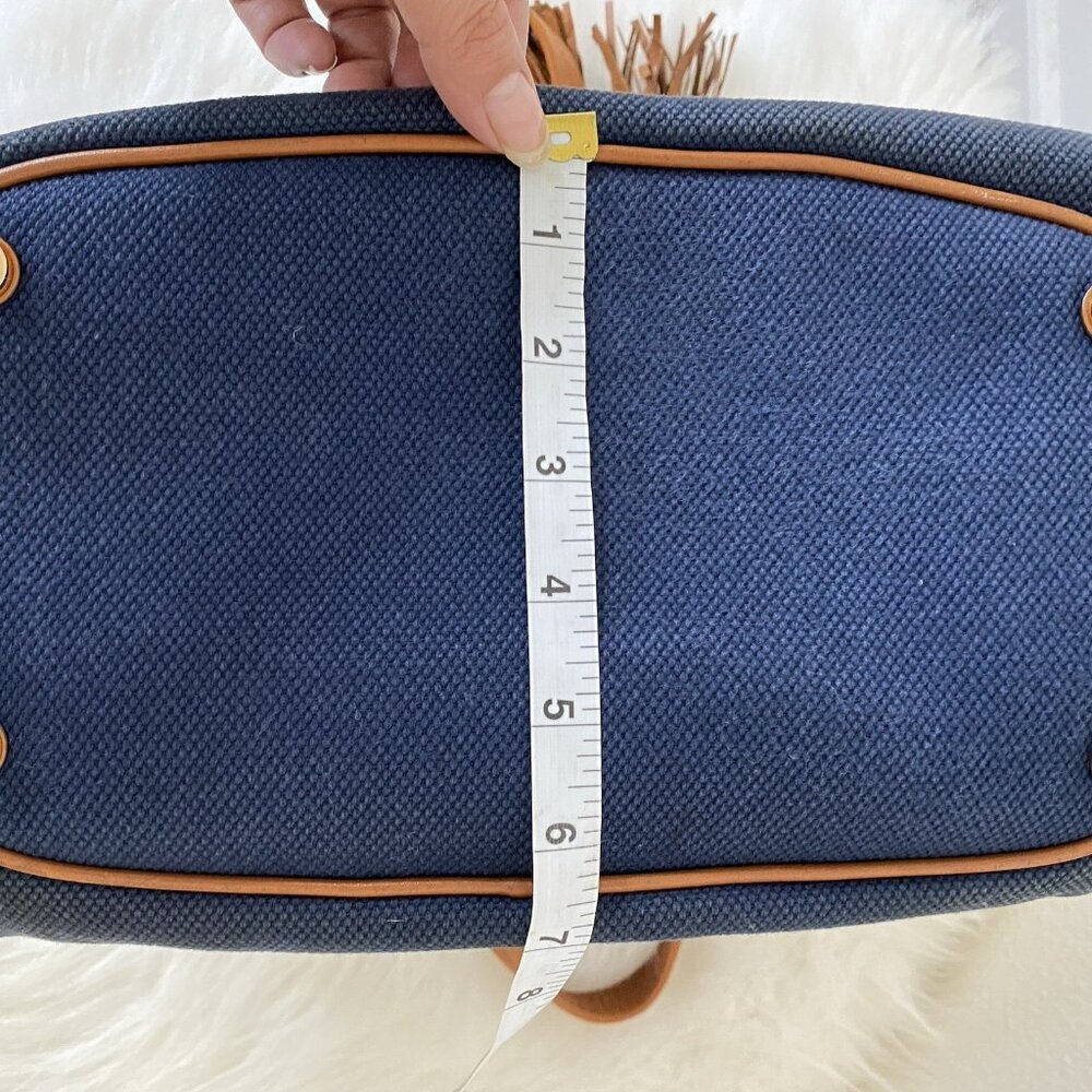 Michael Kors Marina Purse Navy Blue Canvas Brown Leather Tote Bag Bucket Bag - Picture 11 of 16